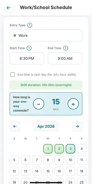 Screenshot of the Work Rota diary.